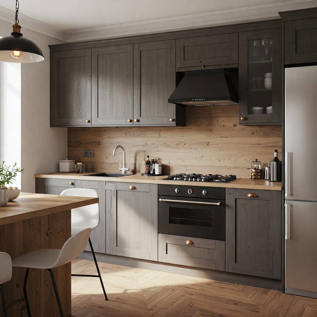 a classic and modern kitchen combine design to make comfortable kitchen