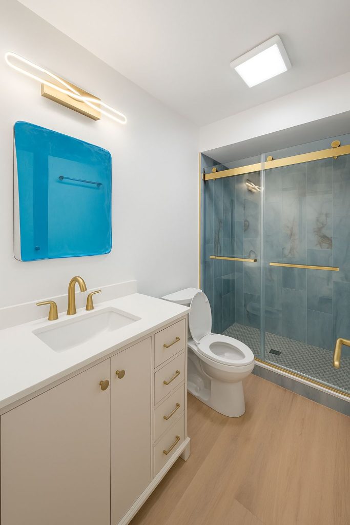 Finished custom tile shower and bathroom renovation in Hoffman Estates