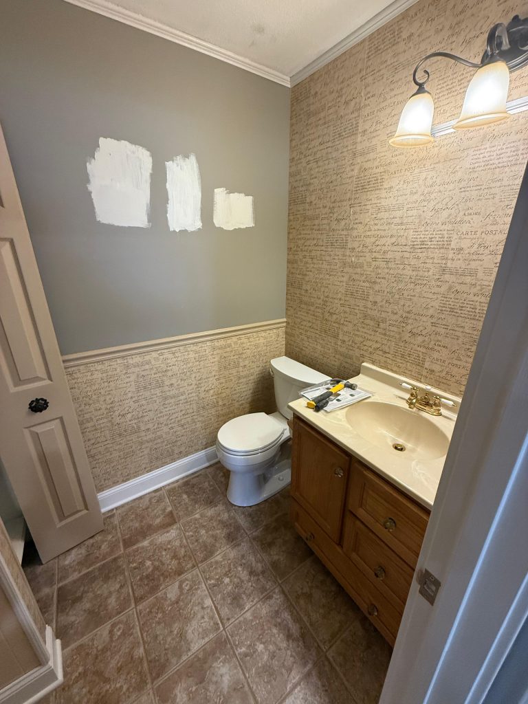 Before photo of vanity area before a Hoffman Estates bathroom remodel