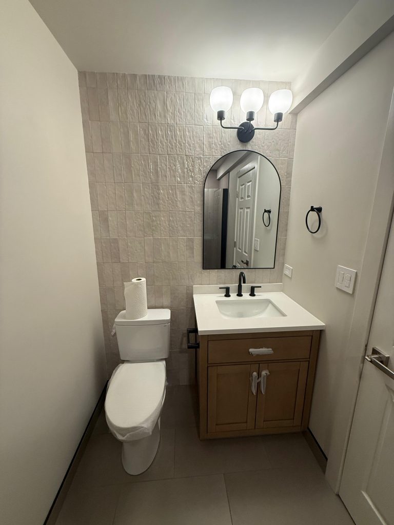 Finished bathroom tile detail from a Hoffman Estates remodeling project