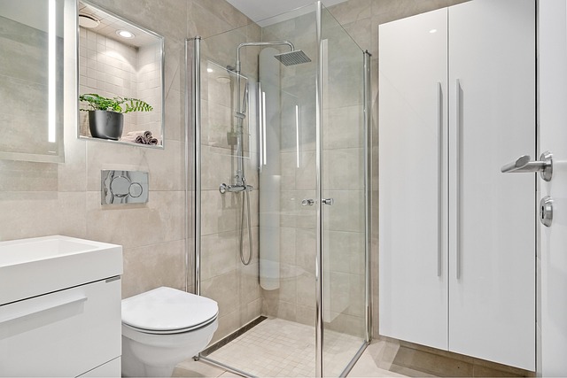 Bathroom remodeling service image with glass shower and vanity in Hoffman Estates IL