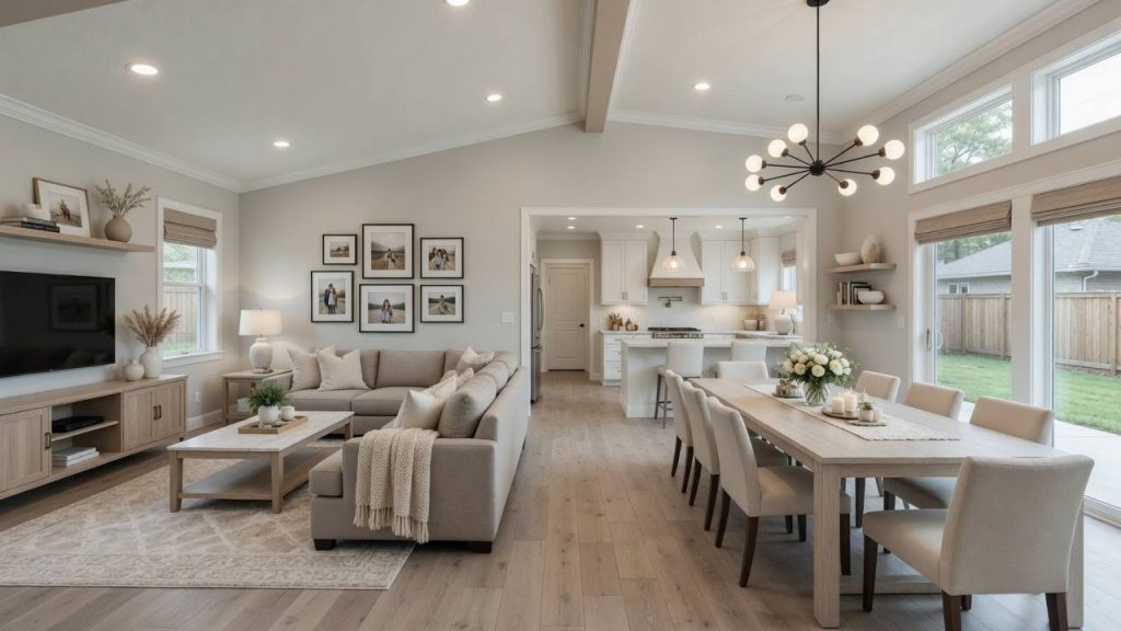 Whole home remodeling with open living, dining and kitchen spaces in Hoffman Estates