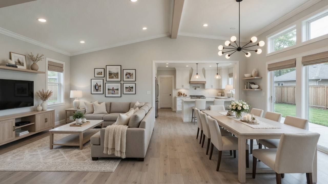 Whole home remodeling with open living, dining and kitchen spaces in Hoffman Estates